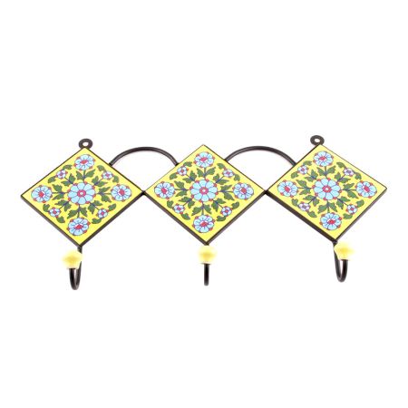Yellow Turquoise Tiny Flower Ceramic Tiles Hooks